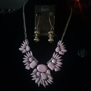 Flower Petal Pink Necklace & Earrings gold 19"